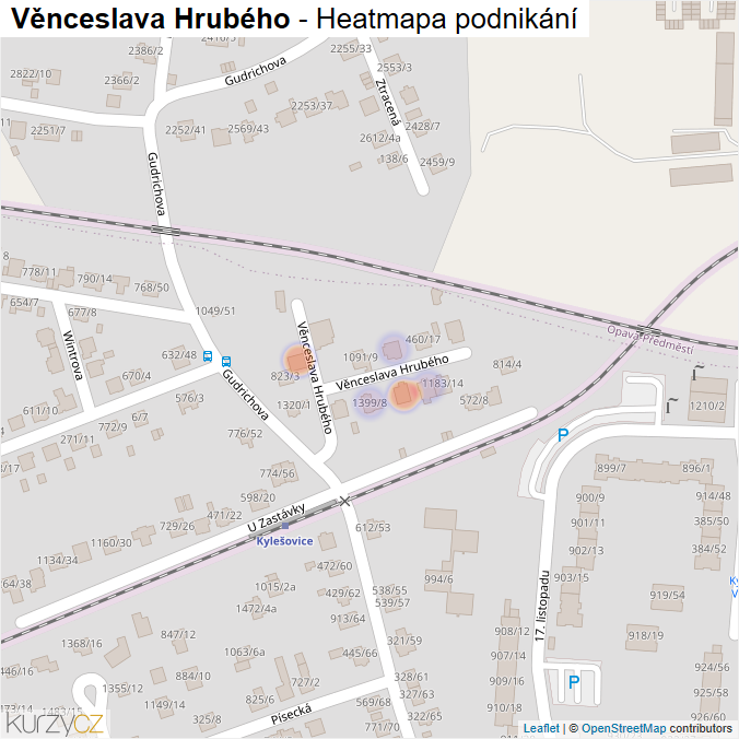Mapa Věnceslava Hrubého - Firmy v ulici.