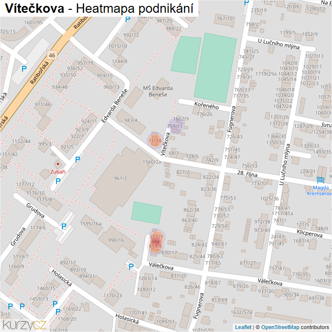 Mapa Vítečkova - Firmy v ulici.