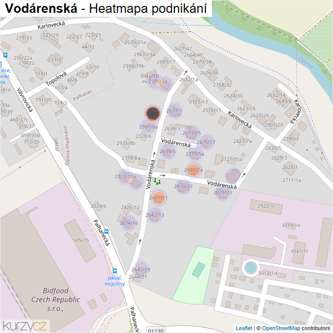 Mapa Vodárenská - Firmy v ulici.