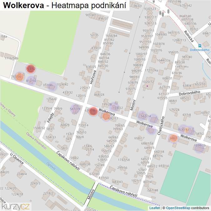 Mapa Wolkerova - Firmy v ulici.