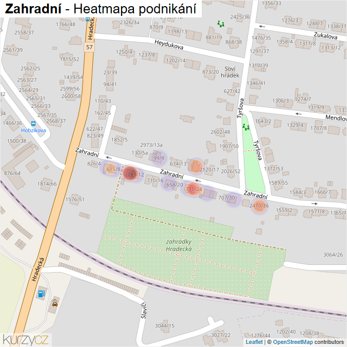 Mapa Zahradní - Firmy v ulici.