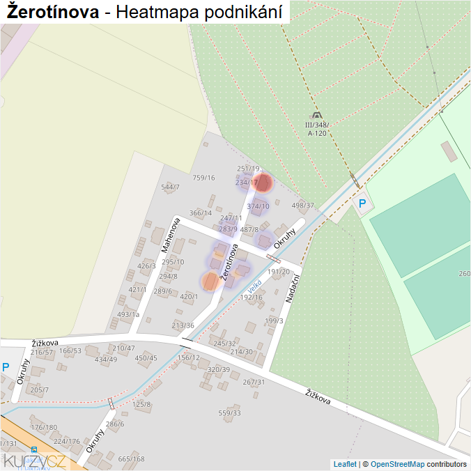 Mapa Žerotínova - Firmy v ulici.