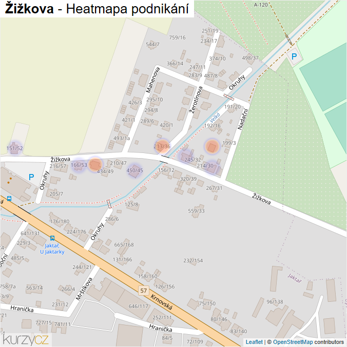 Mapa Žižkova - Firmy v ulici.