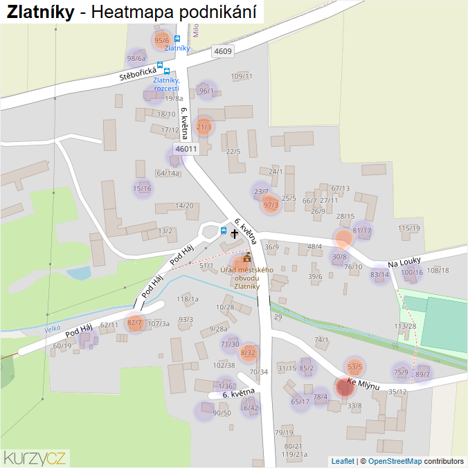 Mapa Zlatníky - Firmy v městské části.