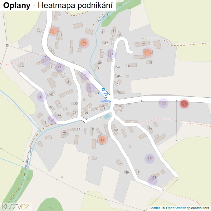 Mapa Oplany - Firmy v části obce.