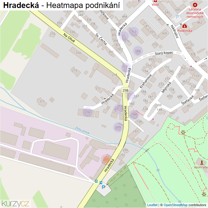 Mapa Hradecká - Firmy v ulici.