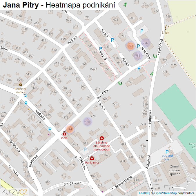 Mapa Jana Pitry - Firmy v ulici.
