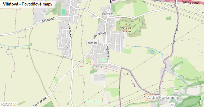 Višňová - záplavové mapy stoleté vody