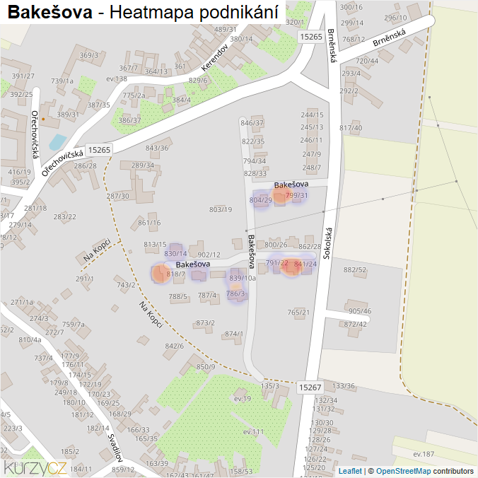Mapa Bakešova - Firmy v ulici.