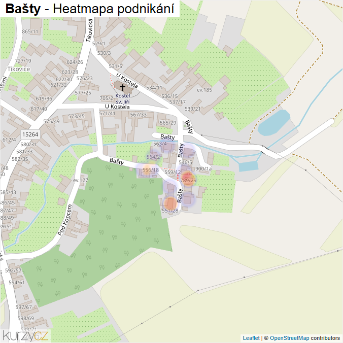 Mapa Bašty - Firmy v ulici.