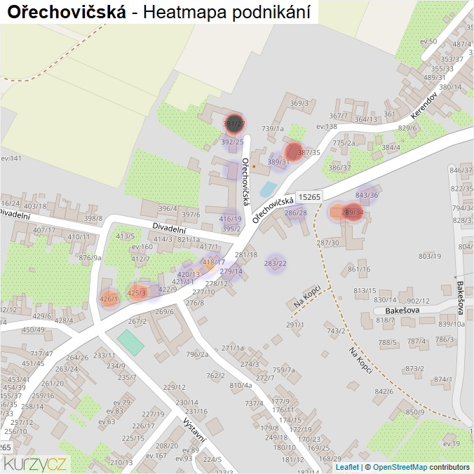 Mapa Ořechovičská - Firmy v ulici.