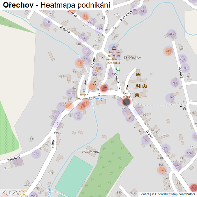 Mapa Ořechov - Firmy v části obce.