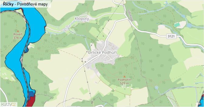 Říčky - záplavové mapy stoleté vody