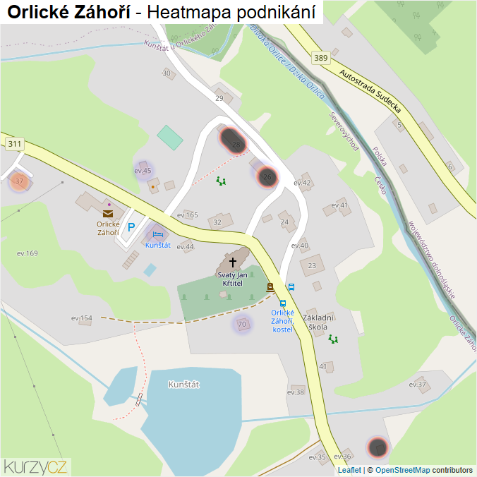 Mapa Orlické Záhoří - Firmy v části obce.