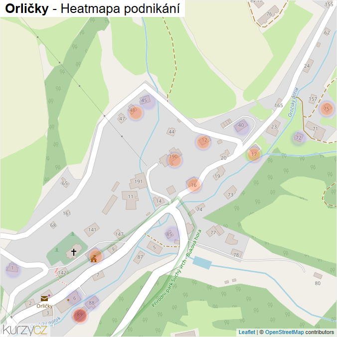 Mapa Orličky - Firmy v části obce.