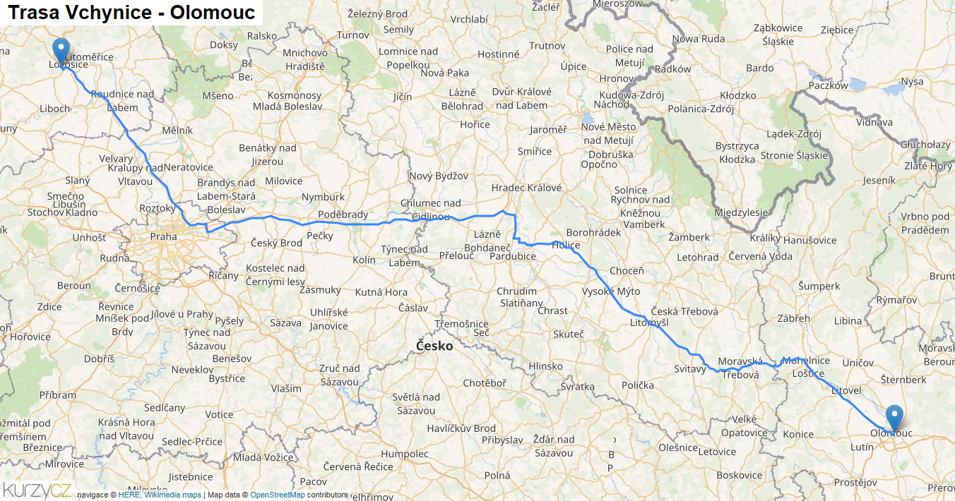 Orličky-Studené, mapa trasy
