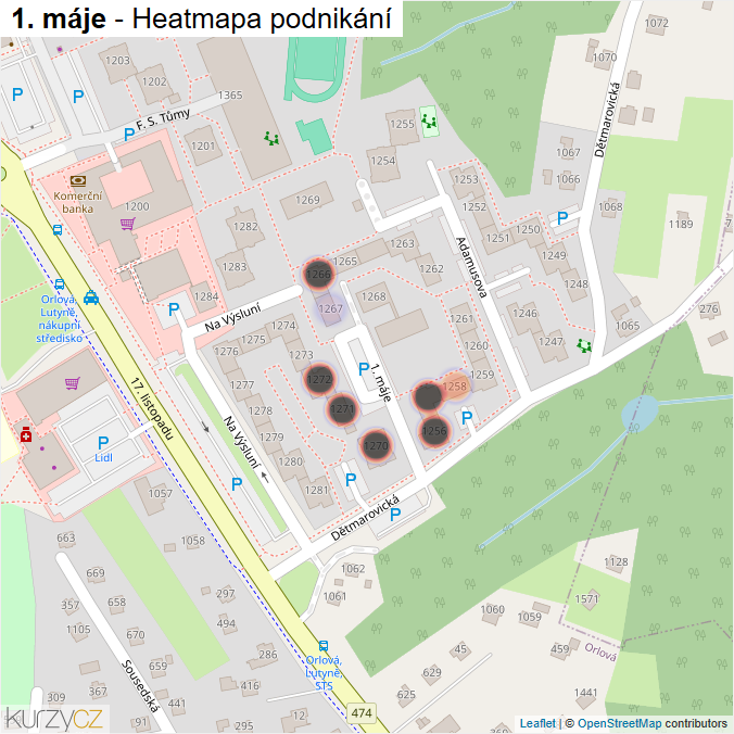 Mapa 1. máje - Firmy v ulici.