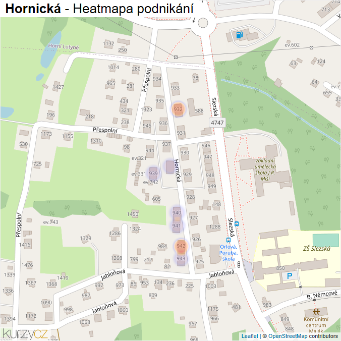 Mapa Hornická - Firmy v ulici.