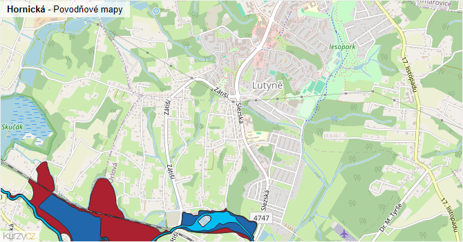 Hornická - záplavové mapy stoleté vody