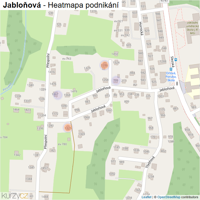 Mapa Jabloňová - Firmy v ulici.