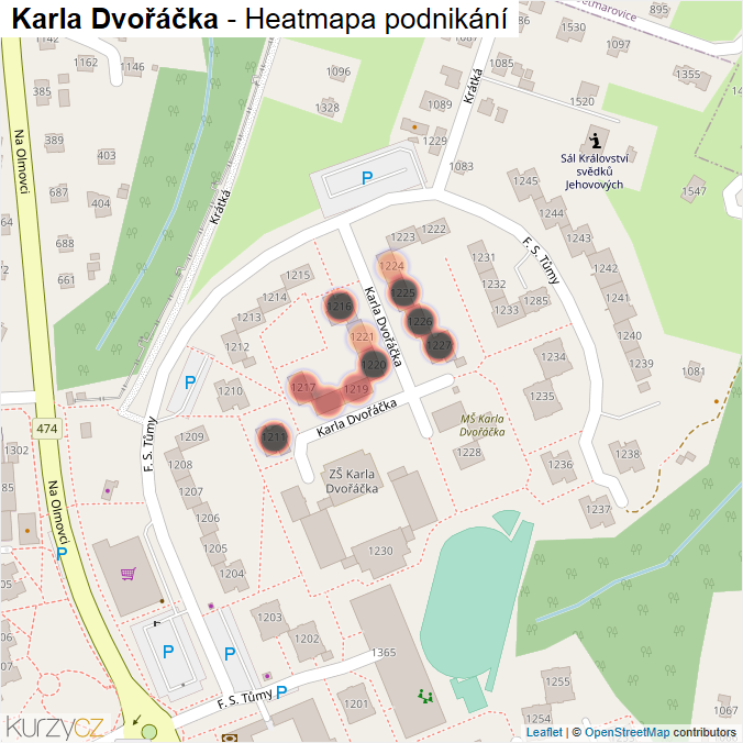 Mapa Karla Dvořáčka - Firmy v ulici.