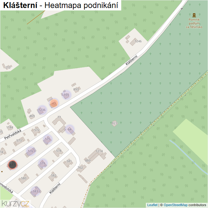 Mapa Klášterní - Firmy v ulici.