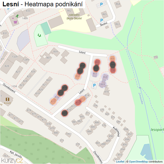 Mapa Lesní - Firmy v ulici.