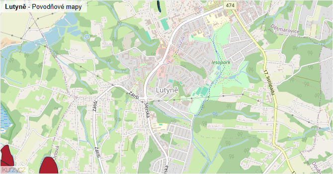 Lutyně - záplavové mapy stoleté vody