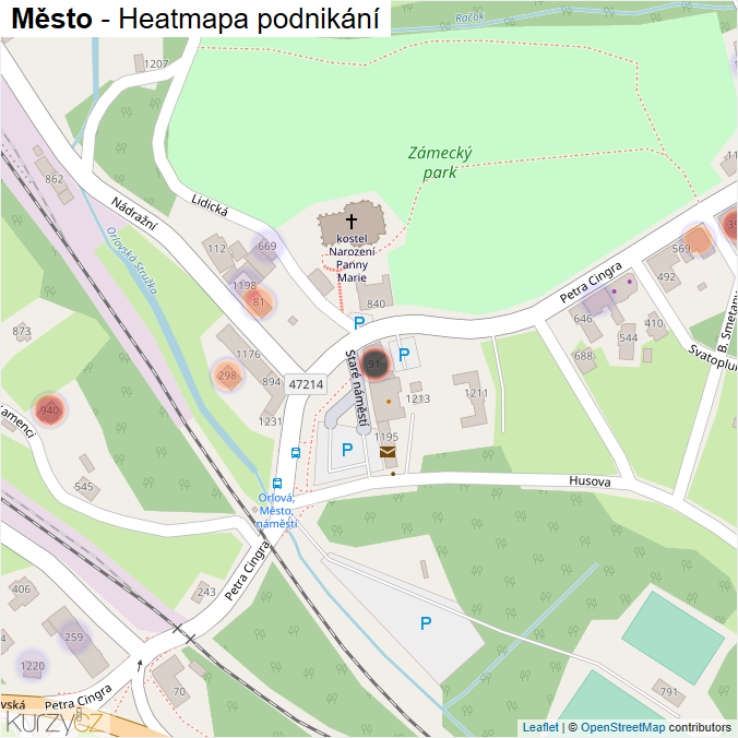 Mapa Město - Firmy v části obce.