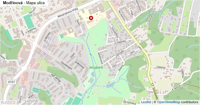 Modřínová - mapa ulice