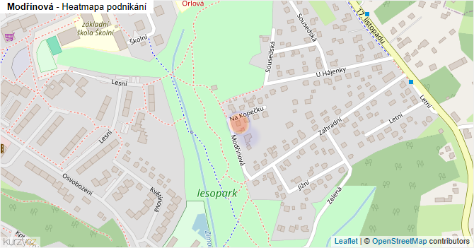 Modřínová - mapa podnikání