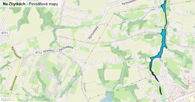 Na Zbytkách - záplavové mapy stoleté vody
