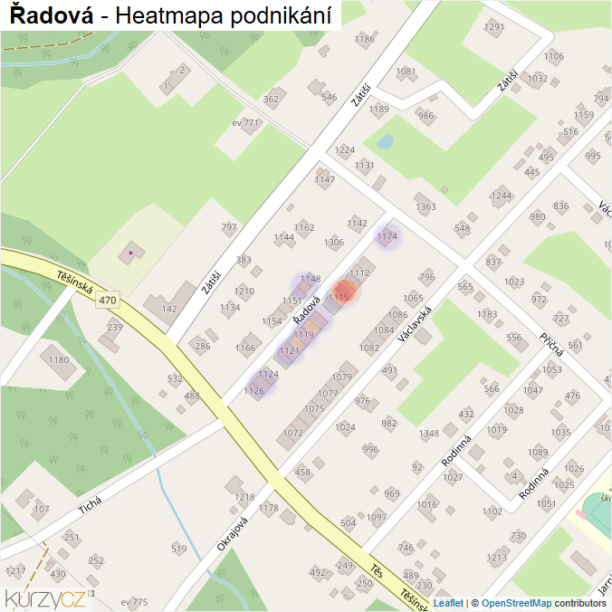 Mapa Řadová - Firmy v ulici.