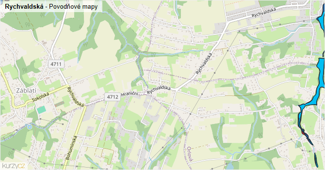 Rychvaldská - záplavové mapy stoleté vody