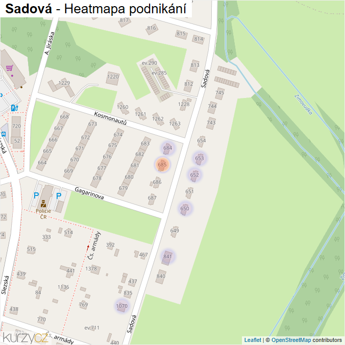 Mapa Sadová - Firmy v ulici.