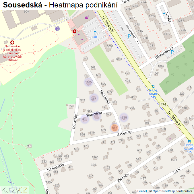 Mapa Sousedská - Firmy v ulici.