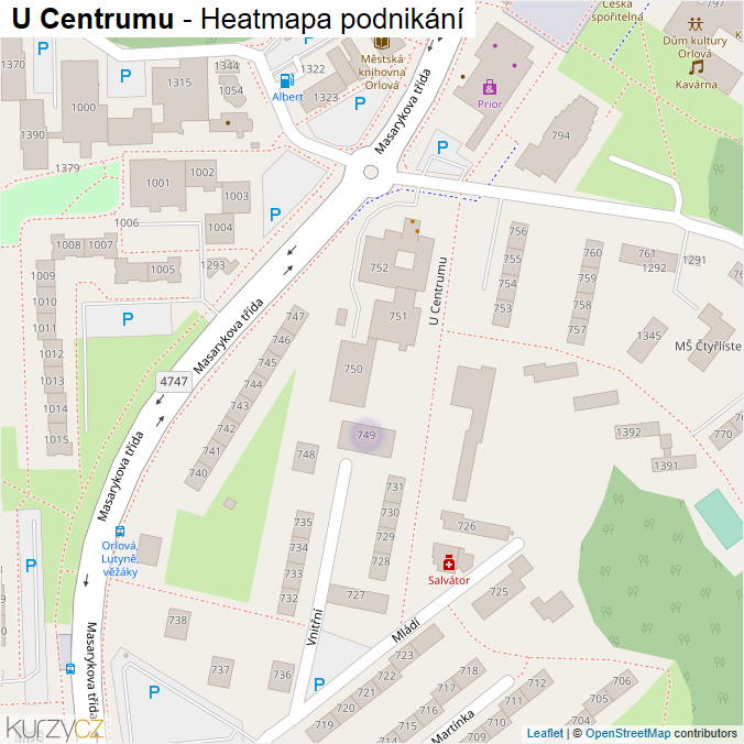 Mapa U Centrumu - Firmy v ulici.