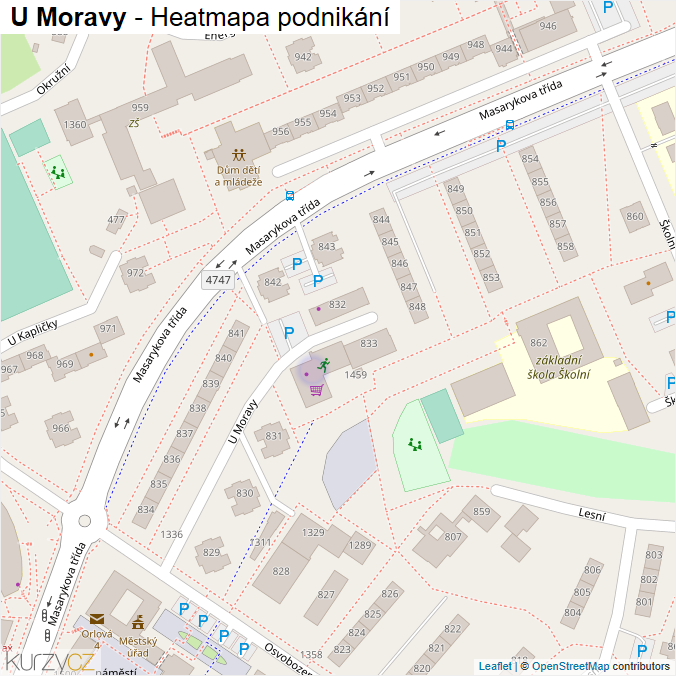 Mapa U Moravy - Firmy v ulici.