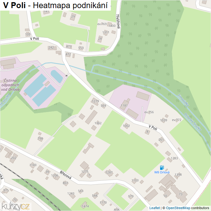 Mapa V Poli - Firmy v ulici.