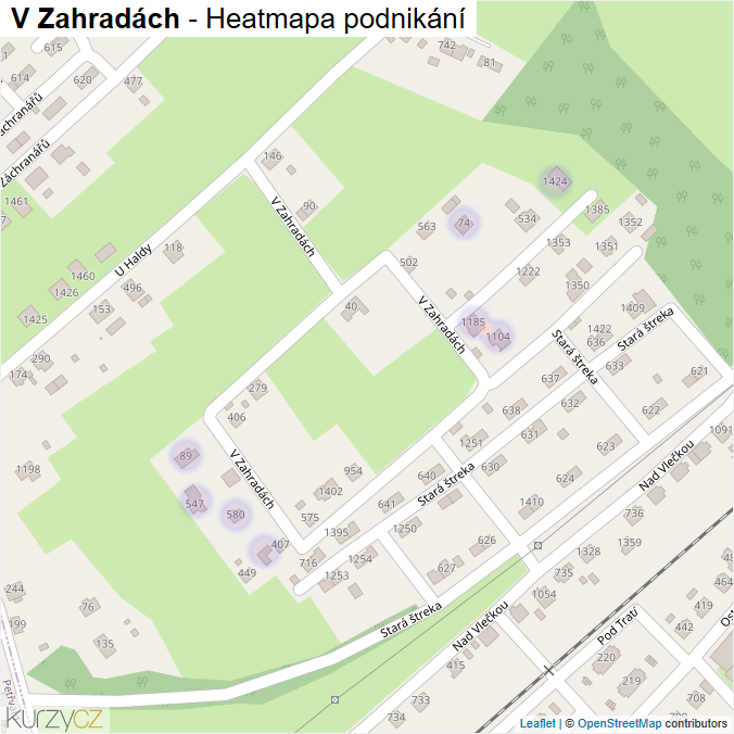 Mapa V Zahradách - Firmy v ulici.