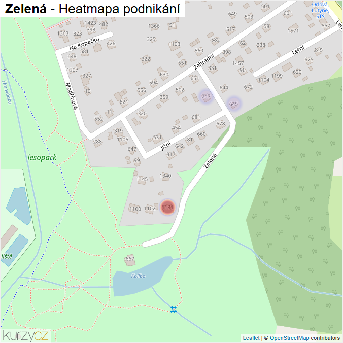 Mapa Zelená - Firmy v ulici.