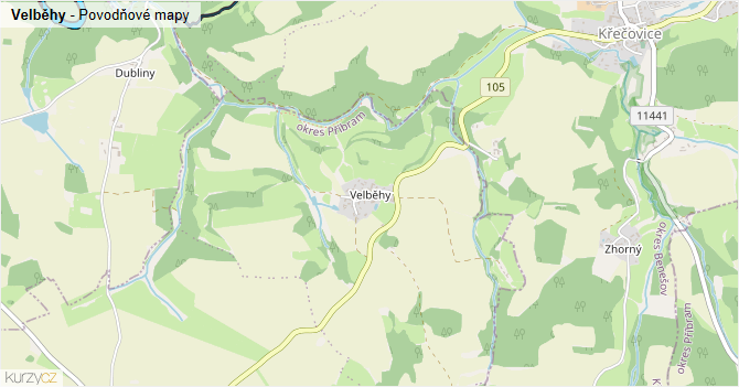 Velběhy - záplavové mapy stoleté vody