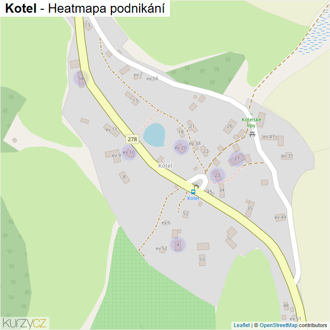 Mapa Kotel - Firmy v části obce.