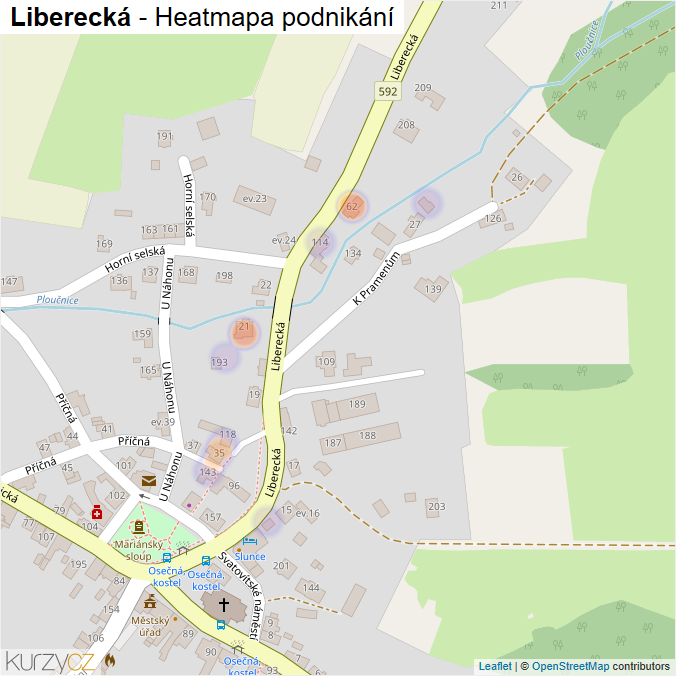Mapa Liberecká - Firmy v ulici.