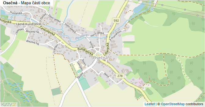 Osečná - mapa části obce