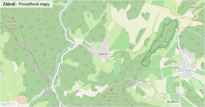 Zábrdí - záplavové mapy stoleté vody