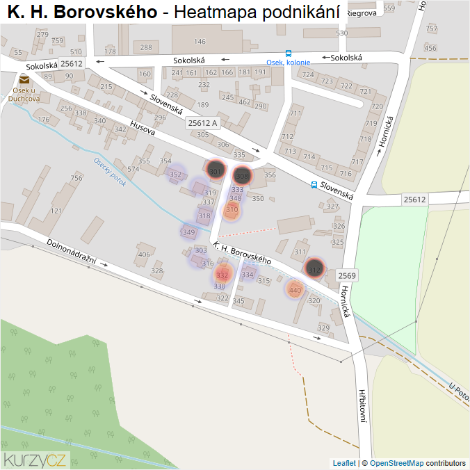 Mapa K. H. Borovského - Firmy v ulici.