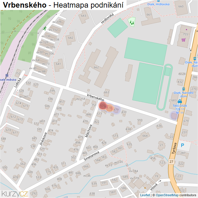 Mapa Vrbenského - Firmy v ulici.