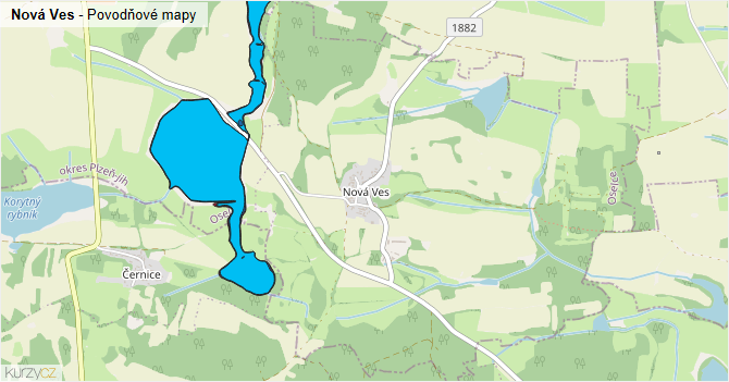Nová Ves - záplavové mapy stoleté vody