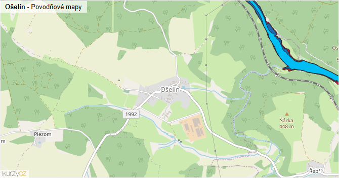 Ošelín - záplavové mapy stoleté vody